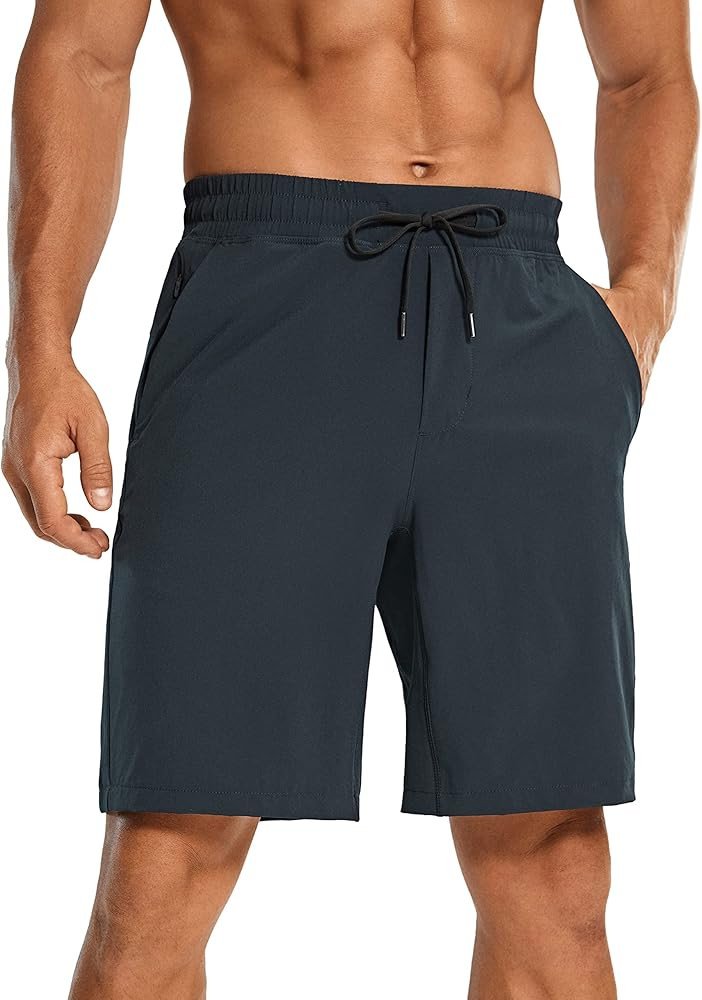CRZ YOGA Men's Linerless Workout Shorts - 9'' Quick Dry Running Sports Athletic Gym Shorts with P... | Amazon (US)