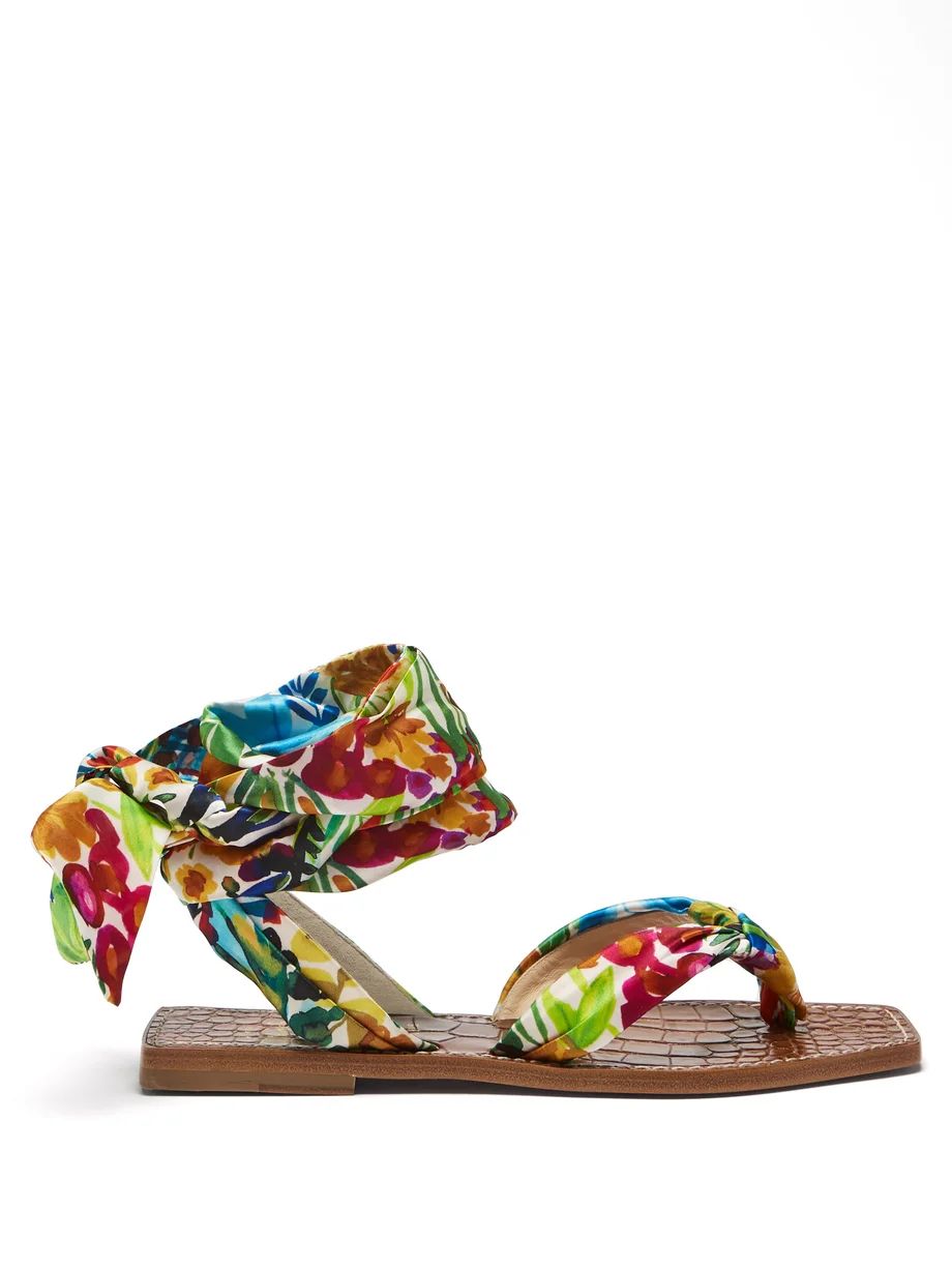 Niloofar floral-print satin wraparound sandals | Matches (US)