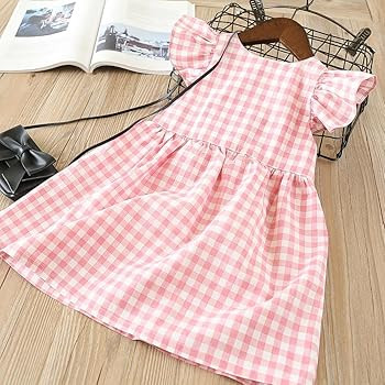 AGQT Baby Girls Plaid Dress Flutter Sleeve Gingham Spring Summer Dresses Size 6M-8T | Amazon (US)