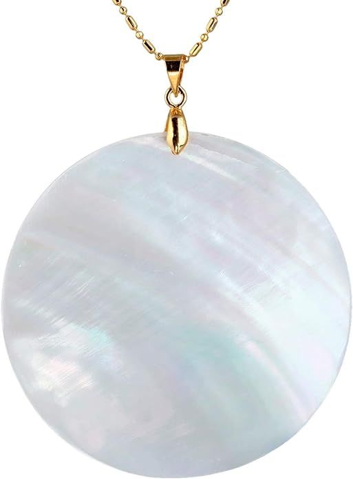 TUMBEELLUWA Sea Shell/Abalone Shell Pendant Necklace for Women, Pendant with 19.5" Chain | Amazon (US)