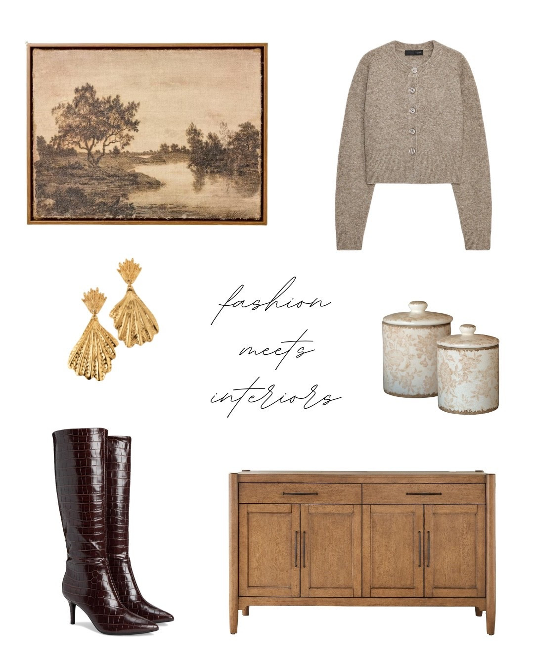 ✨ Fashion Meets Interior ✨

This month, it’s all about brown-toned modern. 🍂 From the streets to your space, we’re layering rich textures and warm hues that bring cozy sophistication everywhere you look.

👢 Zappos brown leather snakeskin boots
🧥 Zara toffee-colored button-up sweater
💫 Neiman Marcus gold earrings

paired seamlessly with interiors like:
🎨 A striking Target painting
🏺 Magnolia vases
🪞 A timeless Raymour & Flanigan dresser

When your closet and your home tell the same stylish story, that’s where the magic happens. 🖤

Which piece is your favorite—fashion or interior? Let us know below 👇

#FashionMeetsInterior #CovelleAndCo #ModernLiving #StyleAtHome

#LTKFamily #LTKHome #LTKStyleTip