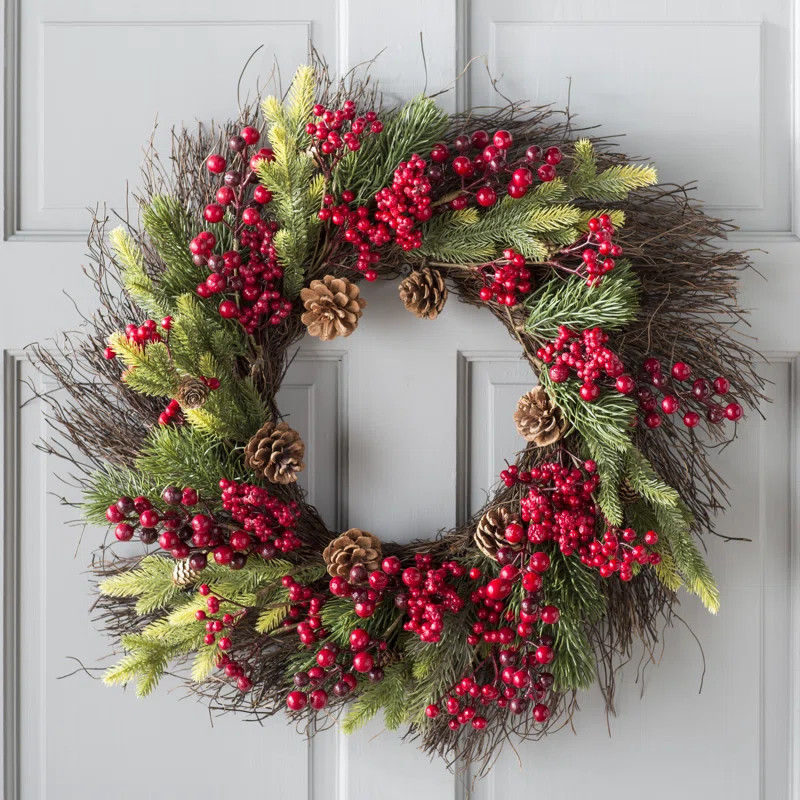 25" Mixed Berry Pine Cone Wreath | Wayfair North America