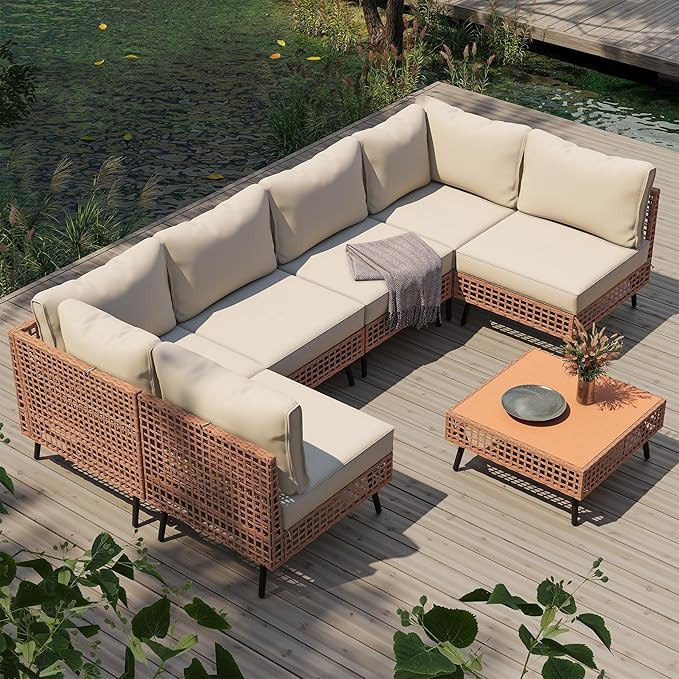 LAUSAINT HOME 7-Piece Wicker Patio Furniture Set, PE Rattan Outdoor Sectional All Weather Patio F... | Amazon (US)