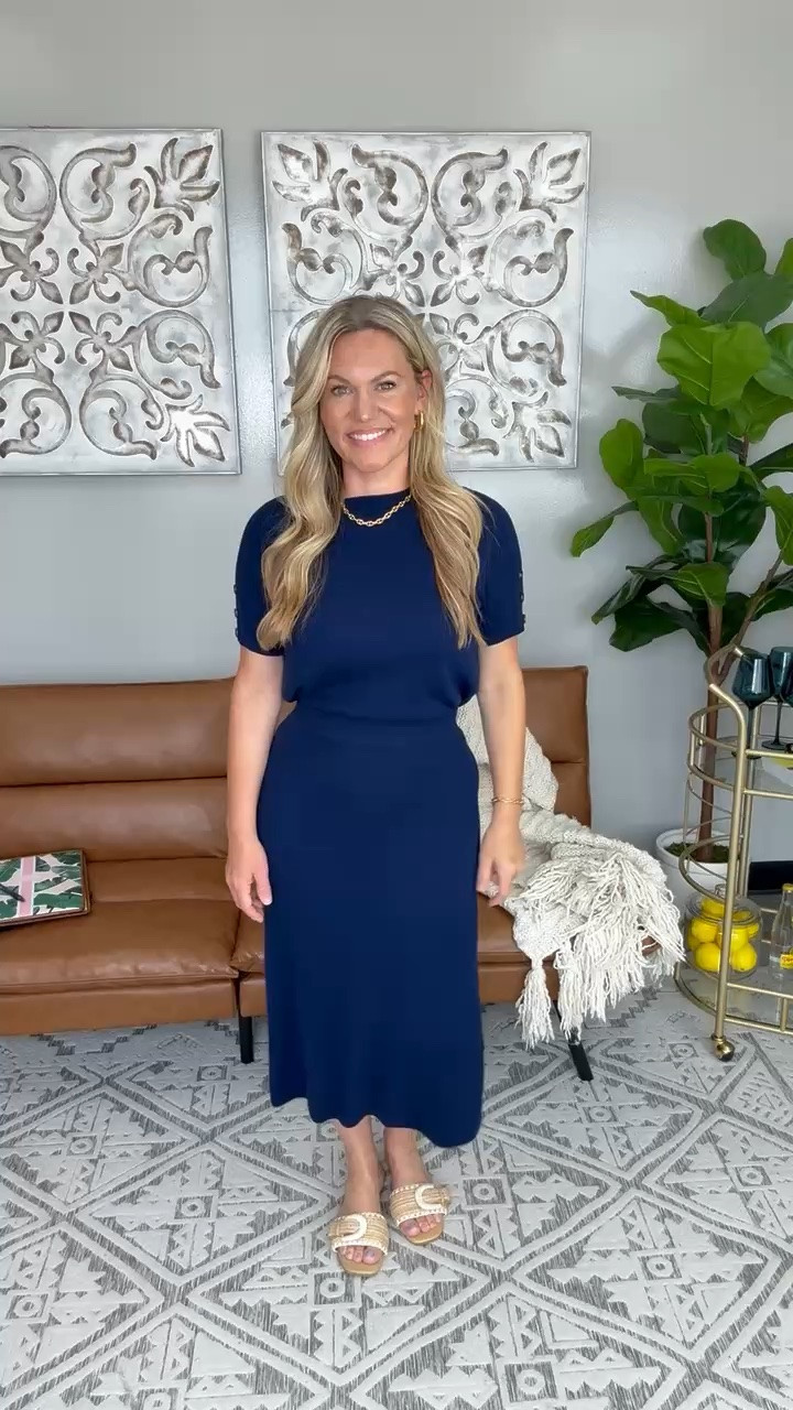 This navy midi dress is one of those effortless pieces that instantly looks polished without any extra thought. The fitted silhouette and soft knit fabric make it flattering and comfortable, perfect for everything from work days to dinners out.

Paired with neutral heels and simple gold jewelry, it’s a timeless staple you’ll reach for on repeat all season long.

navy midi dress, work to dinner outfit, elevated basics, polished outfit, capsule wardrobe staple, short sleeve dress, office outfit inspiration, timeless style, neutral heels outfit, minimalist fashion, everyday chic, womens midi dress
Audrie Dollins

#LTKootd #LTKSeasonal #LTKWorkwear