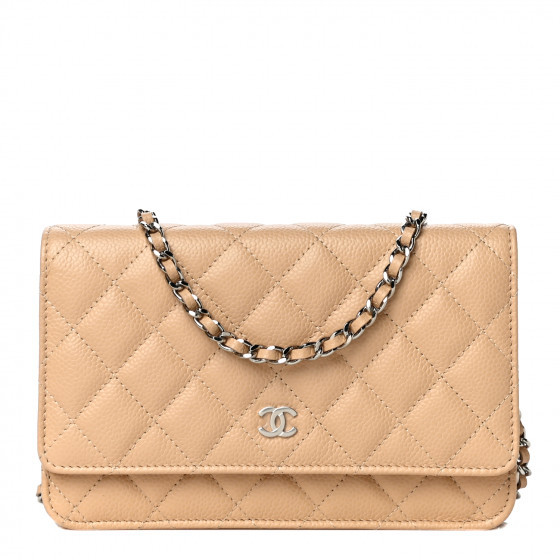 Caviar Quilted Wallet On Chain WOC Beige | FASHIONPHILE (US)