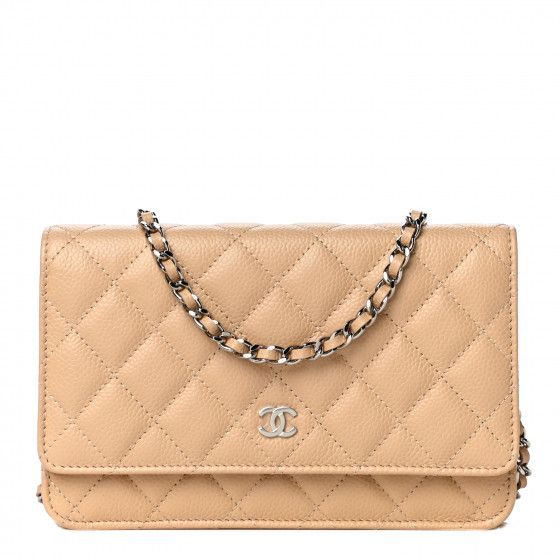 Caviar Quilted Wallet On Chain WOC Beige | FASHIONPHILE (US)