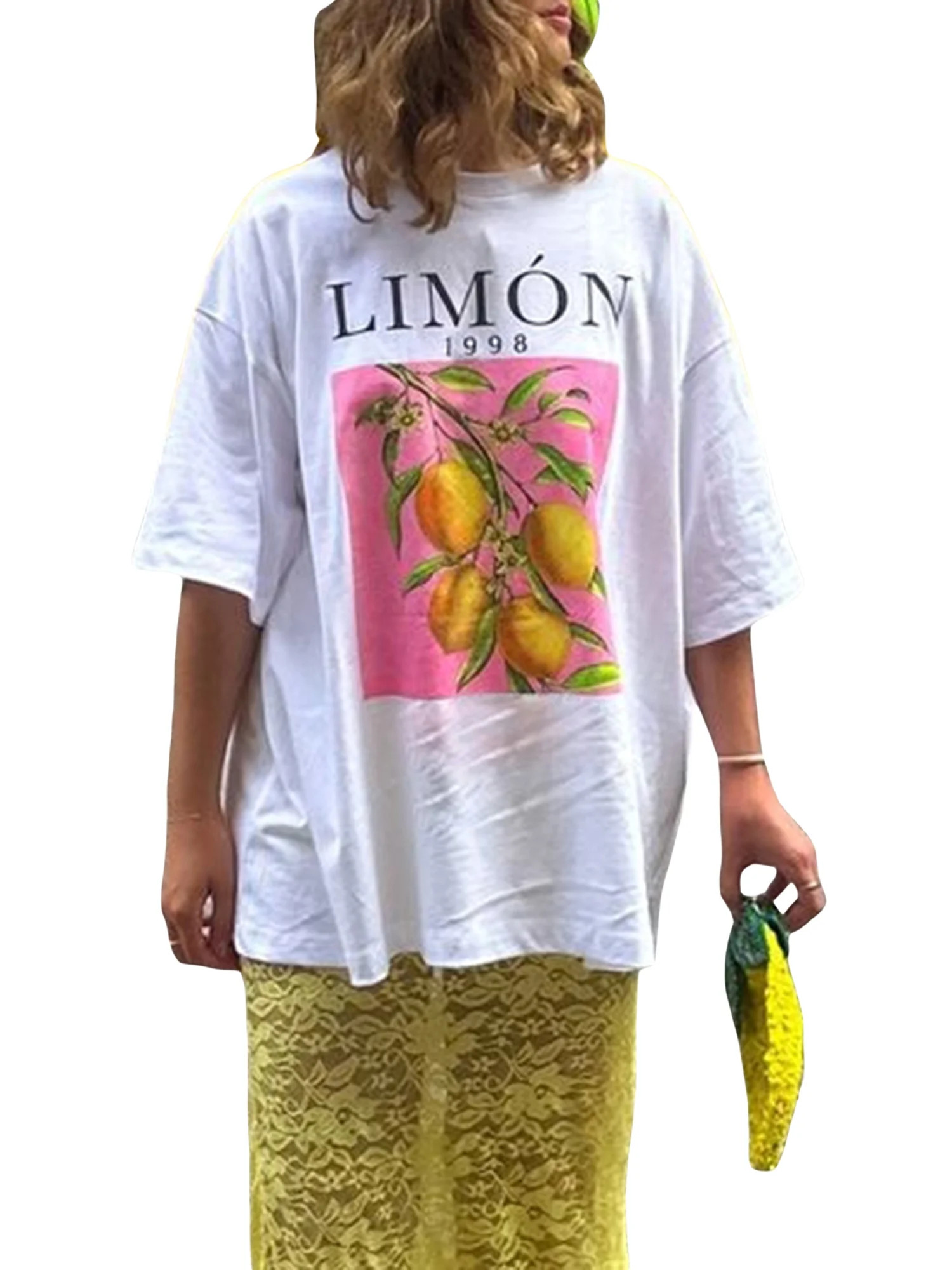Rdhnmea Women Y2k Oversized Graphic T-Shirts Fruit /Drink/Wine Glasses Print Crew Neck Summer Cas... | Walmart (US)
