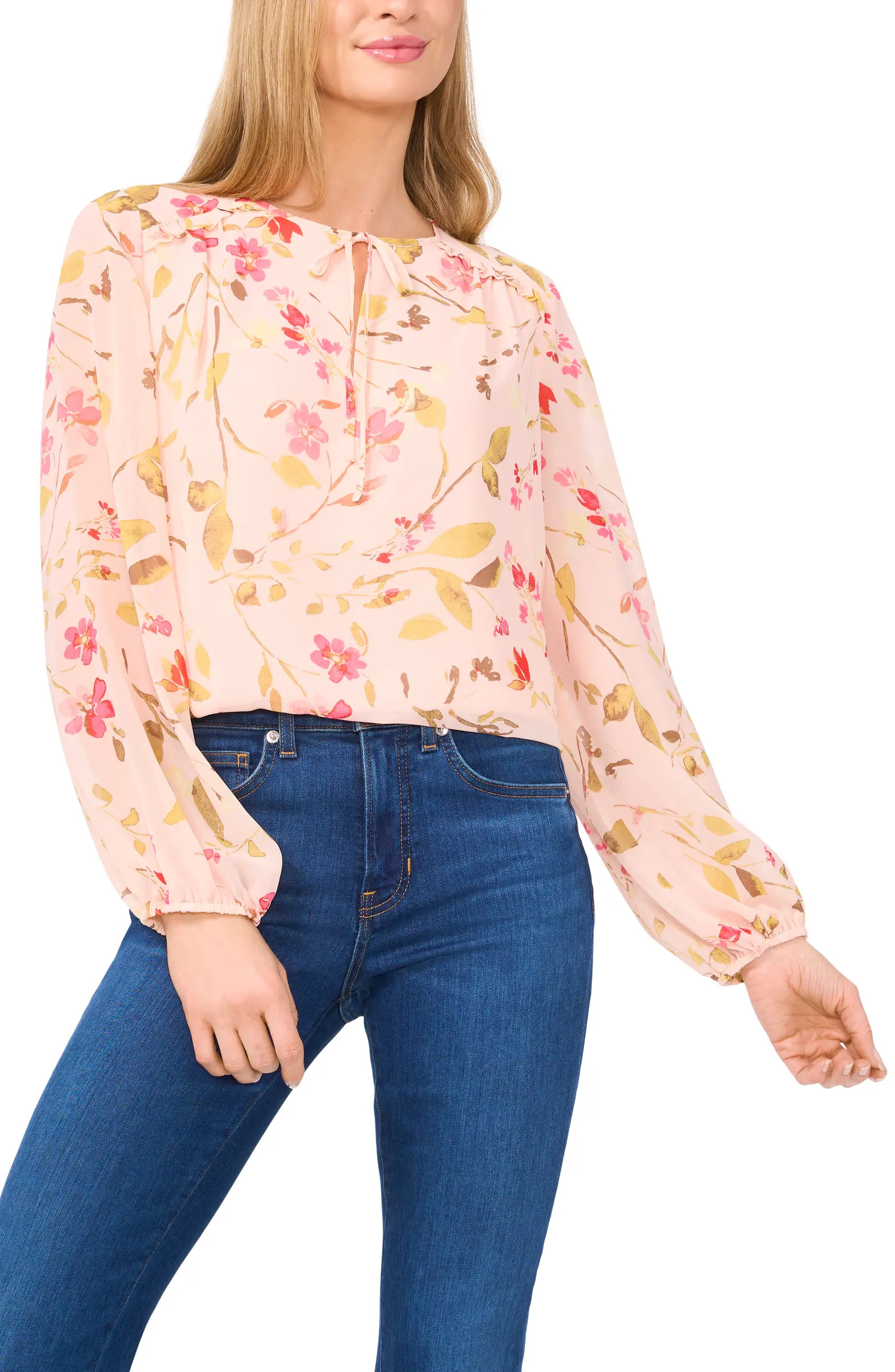 Floral Print Tie Neck Top | Nordstrom