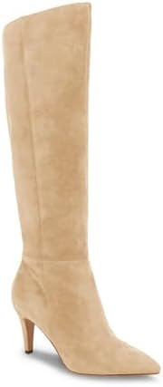 Coutgo Womens Wide Calf Knee High Boots Stiletto High Heel Pointed Toe Side Zipper Suede Long Boo... | Amazon (US)