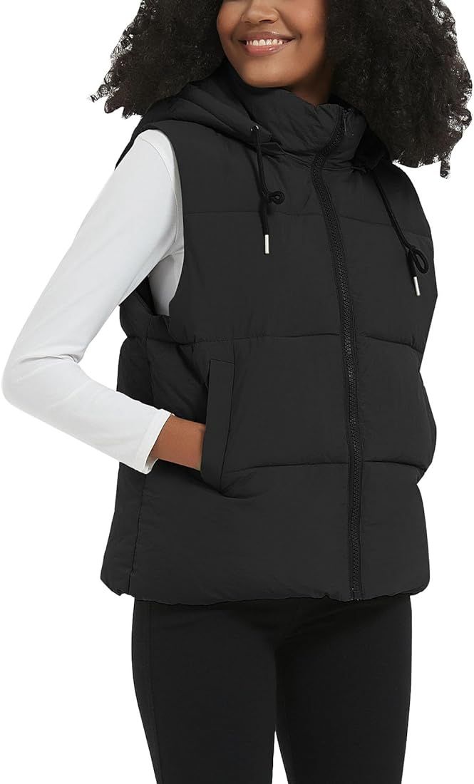 Women's Quilted Puffer Vest Zip Up Removable Hood Winter Vest Padded Gilet Jacket with Pockets | Amazon (US)