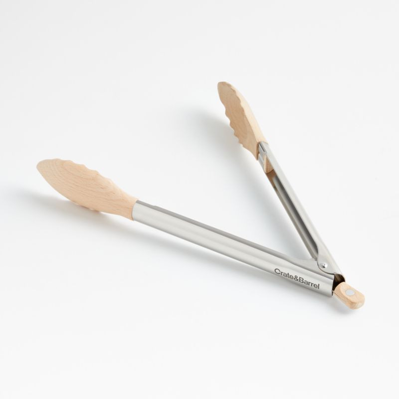 Crate & Barrel Beechwood and Stainless Steel Serving Tongs 12" + Reviews | Crate & Barrel | Crate & Barrel