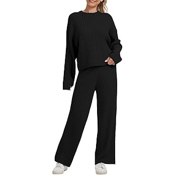 AnotherChill Women's Cable Knit Sweater Lounge Set – Long Sleeve Pullover Top with Wide Leg Pan... | Amazon (US)