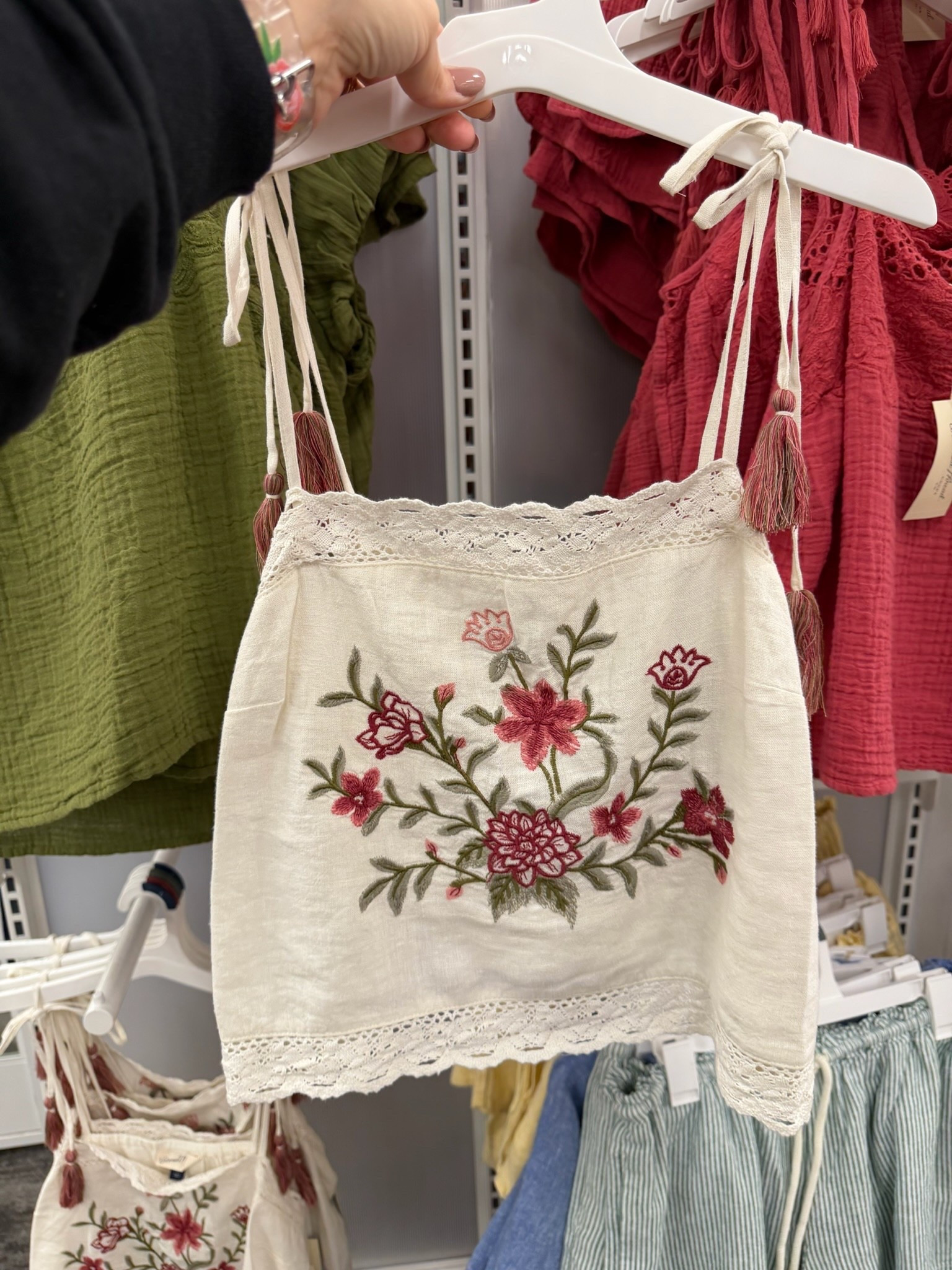 This embroidered top is such a pretty, feminine piece for spring and summer. The little details and tassel ties make it feel so special, but it’s still easy to pair with denim or linen for everyday.

embroidered top, boho style, spring outfits, summer tops, feminine style, casual chic outfit, linen outfit, vacation outfit, SavannahK 

#LTKSeasonal #LTKootd #LTKTravel