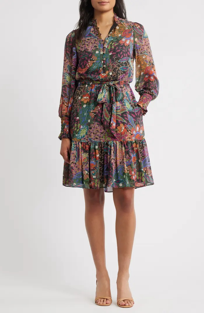 Floral Long Sleeve Chiffon Fit & Flare Dress | Nordstrom