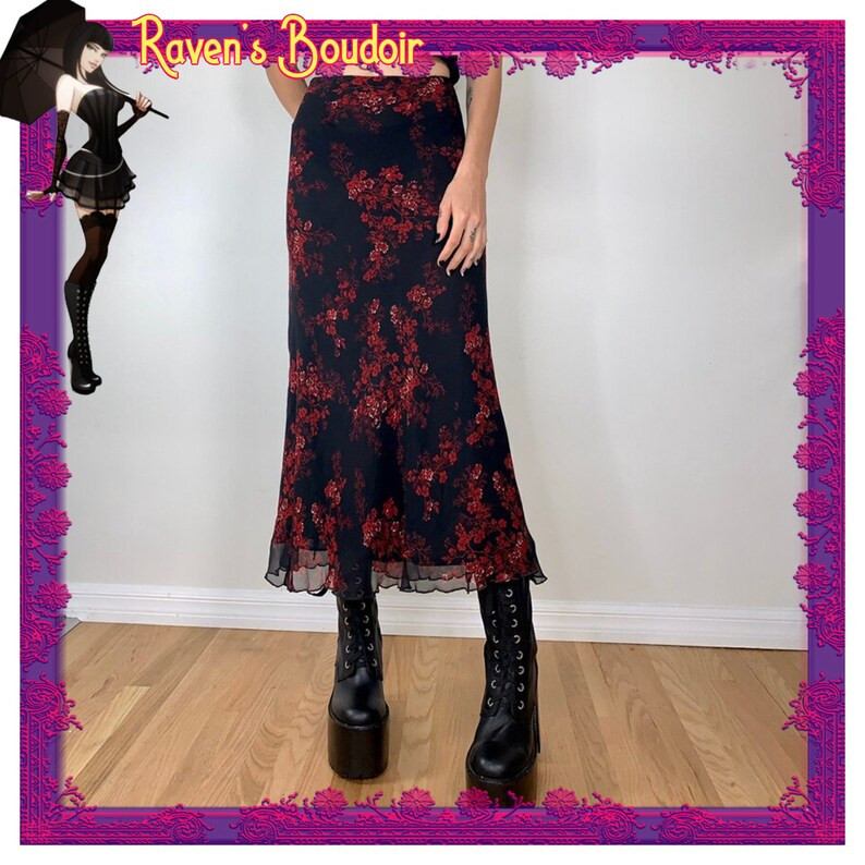 Falda midi con estampado floral Vintage Fairy Grunge Y2K - Etsy | Etsy (US)