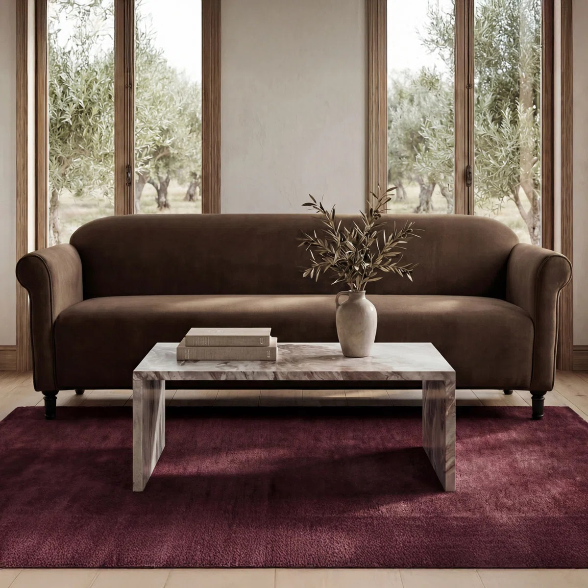 Harmony Sofa Dark Brown Faux Mohair | Wayfair North America