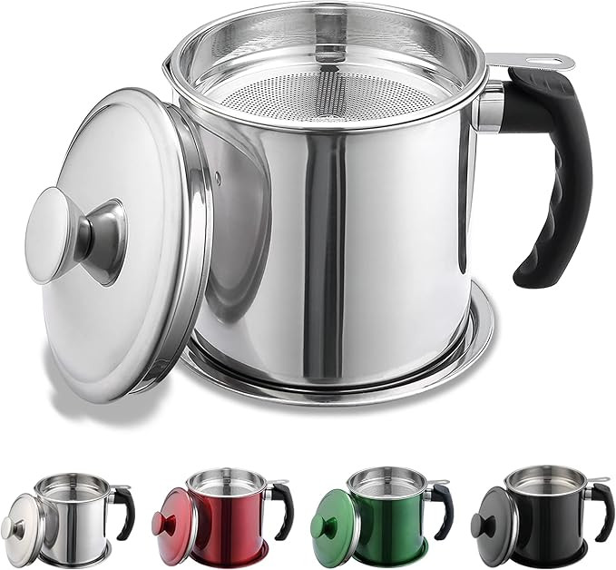 Kyraton Bacon Grease Container With Strainer, 48 oz Stainless Steel Oil Container, Pot Fat Storag... | Amazon (US)