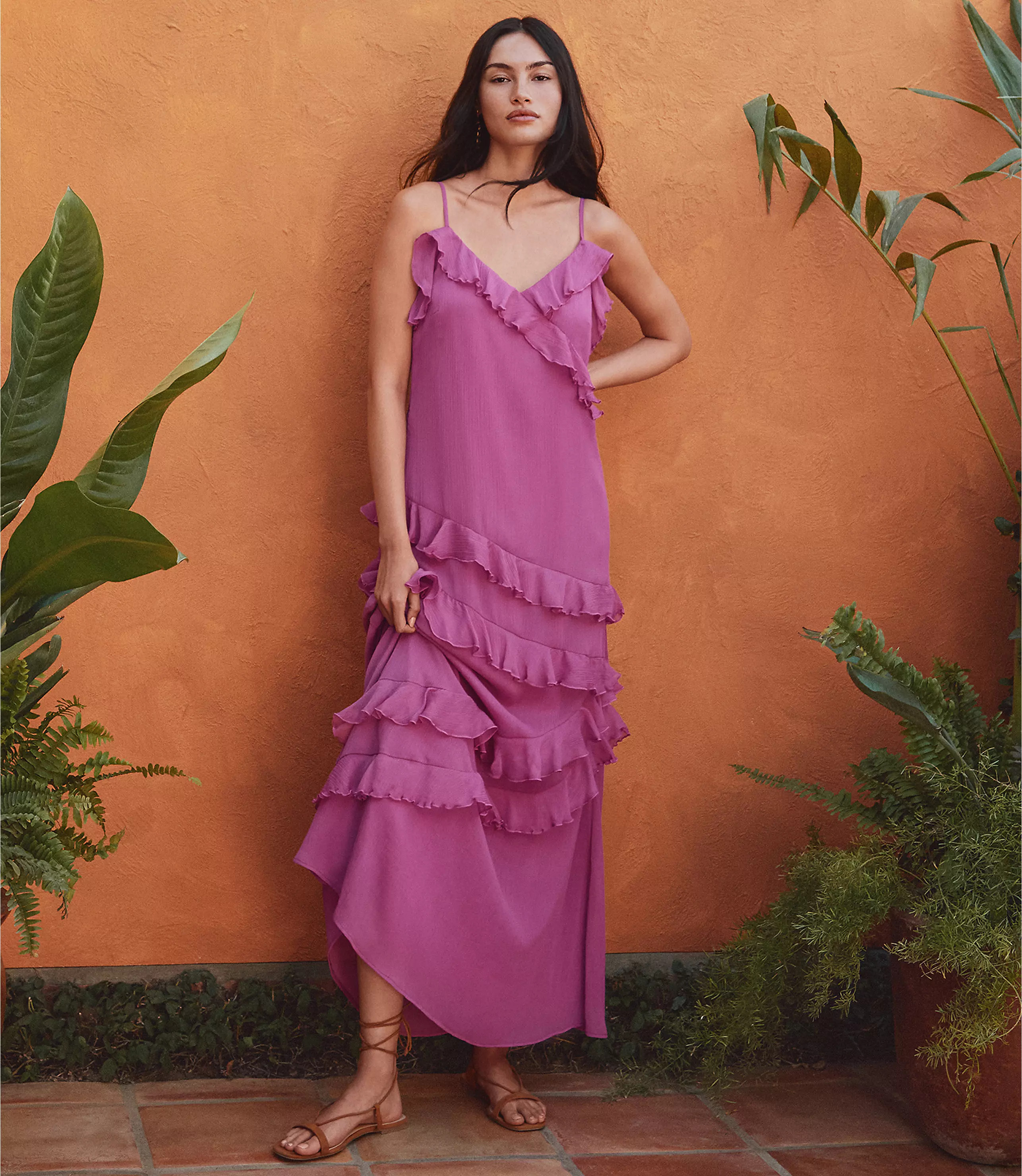 Ruffle Strappy Maxi Dress | LOFT