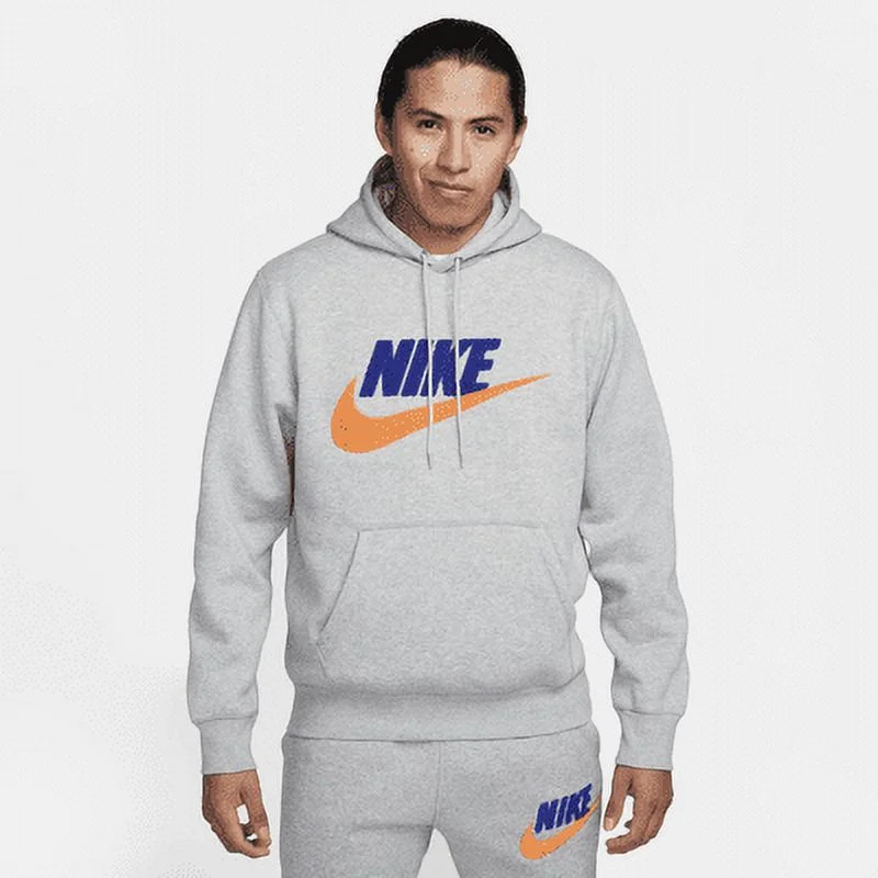 Nike Club Fleece Men's Pullover Hoodie Color: Dark Grey Heather/Light Smoke Grey/Safety Orange Si... | Walmart (US)