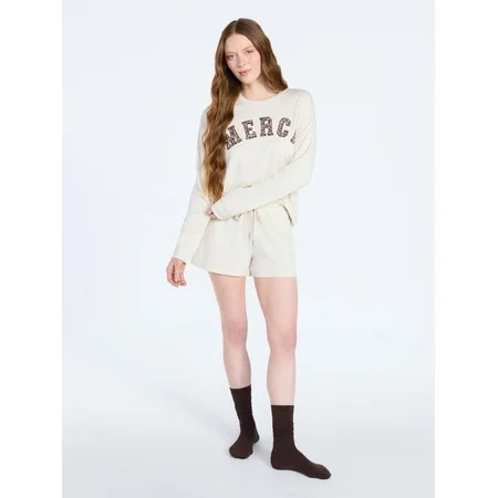 Joyspun Women s French Terry Long Sleeve Top and Shorts Lounge Set  2-Piece  Sizes XS-3X | Walmart (US)