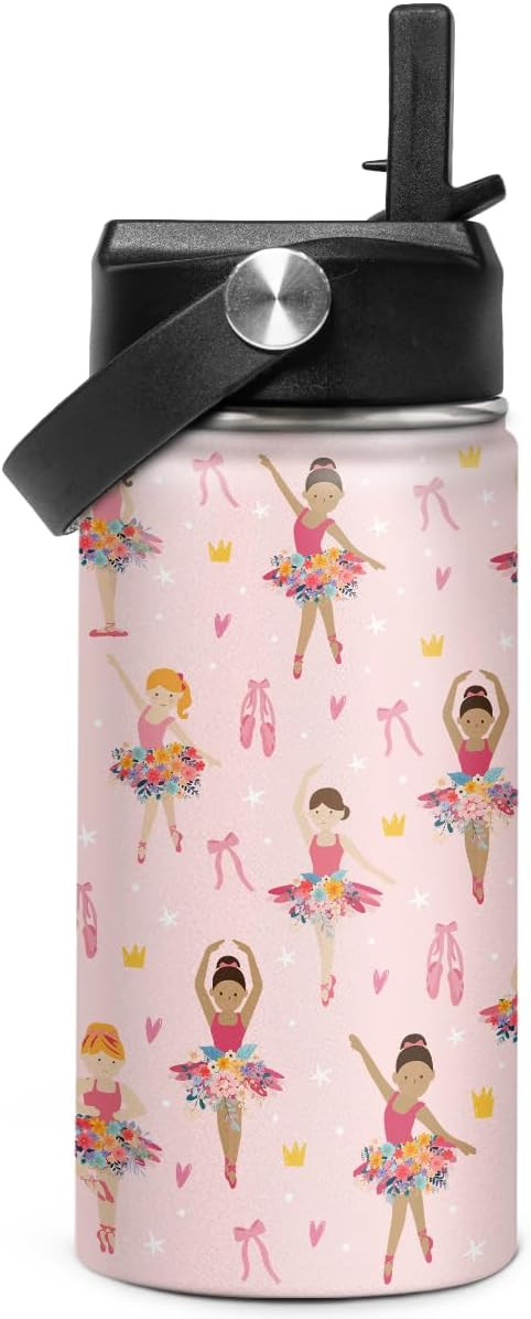 SANDJEST Kids Water Bottle Ballet Water Bottles 12oz with Straw Insulated Stainless Steel Travel ... | Amazon (US)