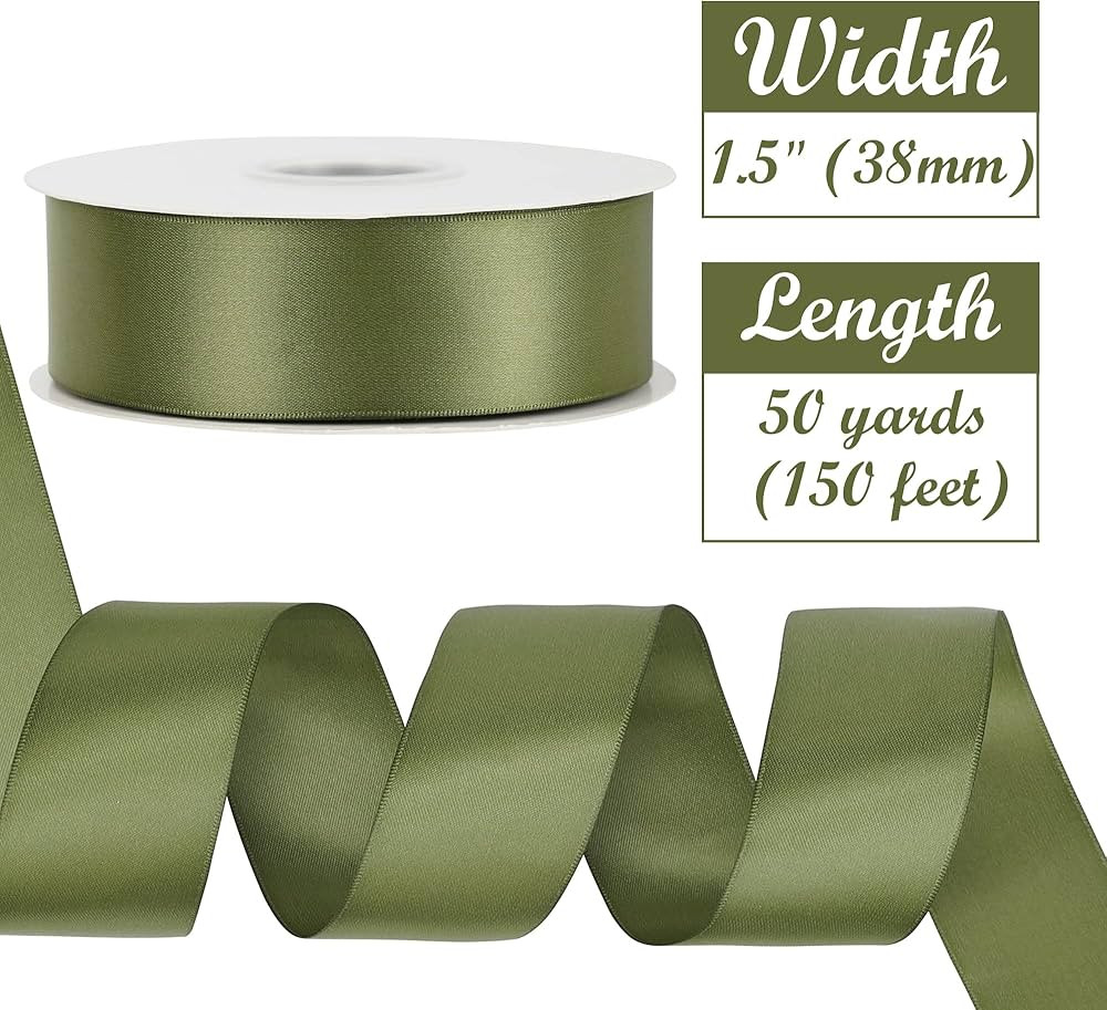 HUIHUANG 1-1/2 inch Double Face Satin Ribbon, Polyester Moss Green Ribbon 50 Yards Per Roll for G... | Amazon (US)