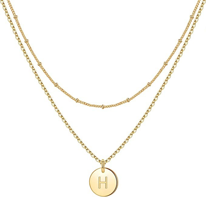 Gold Initial Necklaces for Women,14K Gold Filled Double Side Engraved Hammered Gold Coin Necklace... | Amazon (US)
