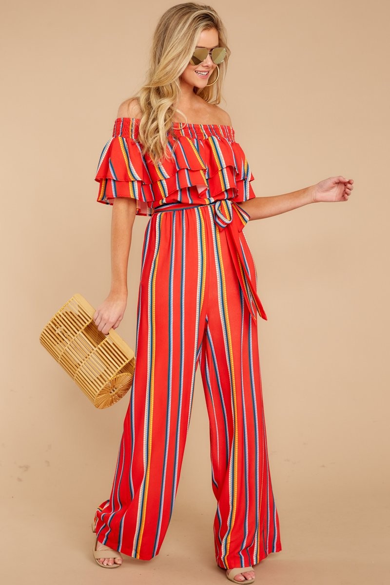 Going Somewhere Red Striped Jumpsuit | Red Dress 