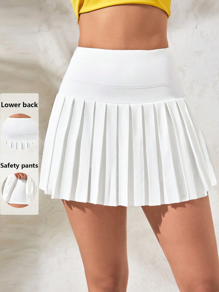 SHEIN Sport Lifespree Women Summer Solid Pleated Hem Mini Sports Skirt For Tennis | SHEIN