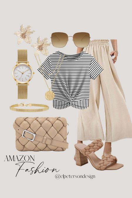 Tops
Shoulder bag
Earrings 
Sandals
Bracelets 
Gold watch
Fashion
Sunglasses 

#LTKunder100 #LTKstyletip #LTKSeasonal