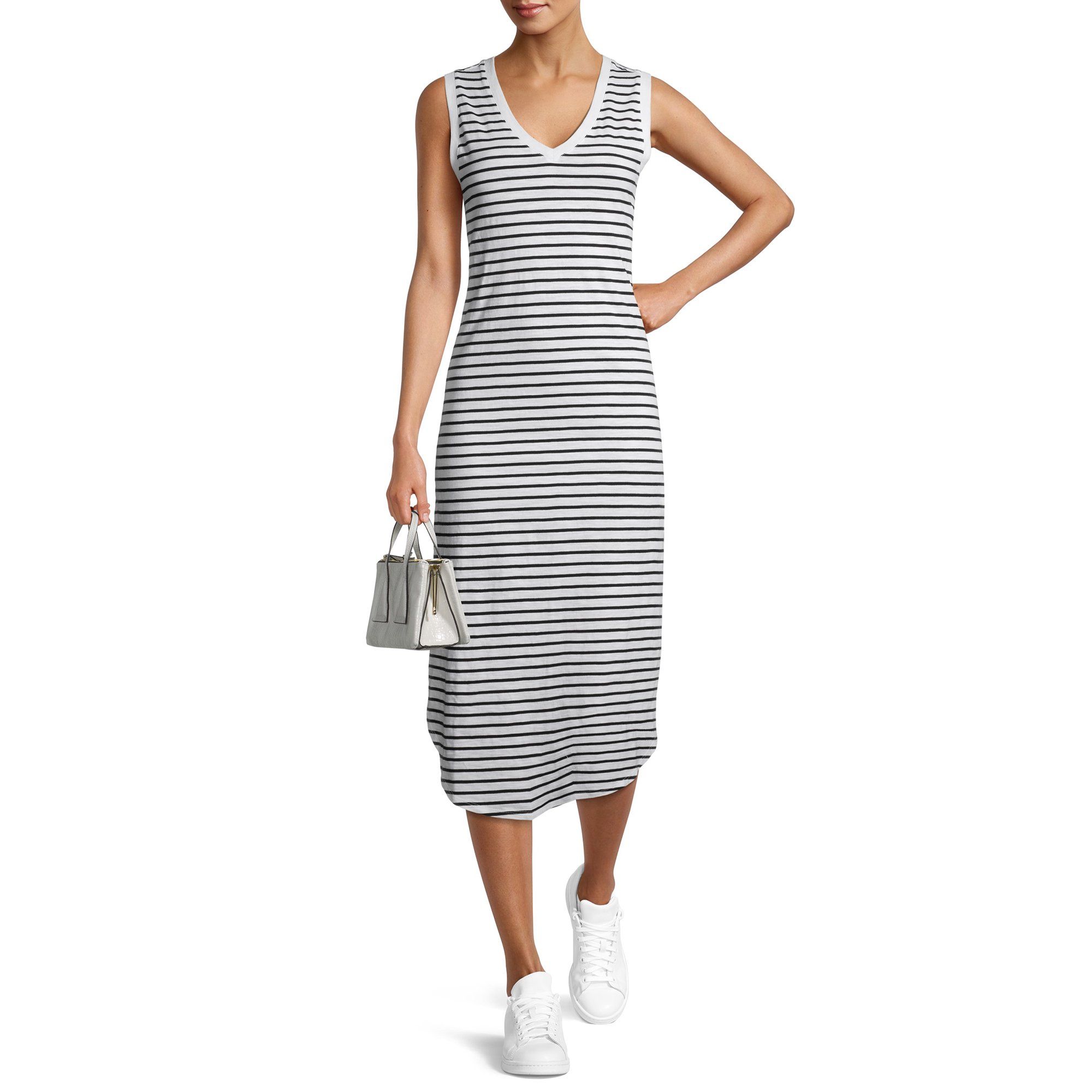 Time and Tru Women's Double V-Neck Shirttail Dress | Walmart (US)