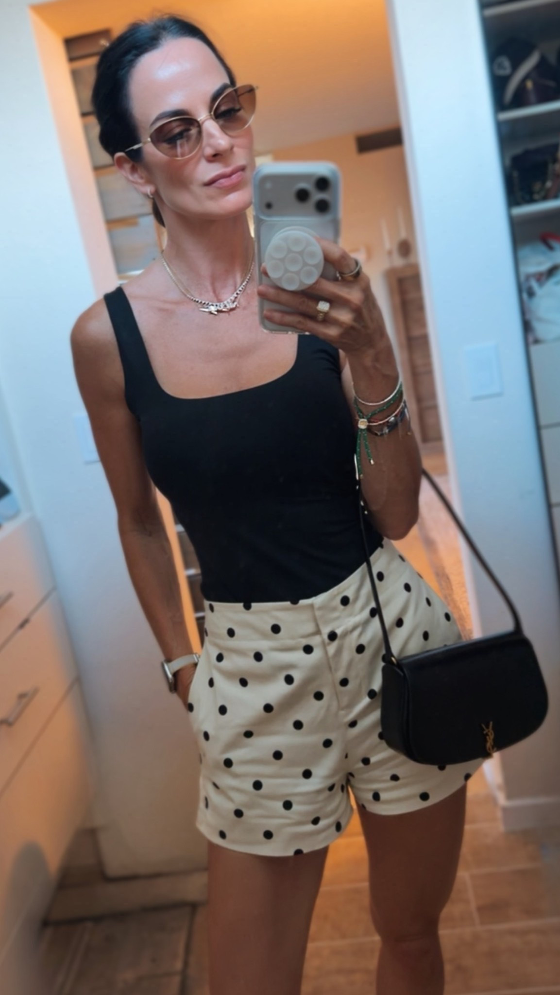 Polka dots, a little black tank, and a glass of wine… say less. 🍷✨ This is one of those effortless looks that feels polished without trying too hard. Perfect for wine tasting, date night, girls’ dinner, or any summer evening when you want to look chic in five minutes.

#LTKdayinmylife #LTKgrwm #LTKootd