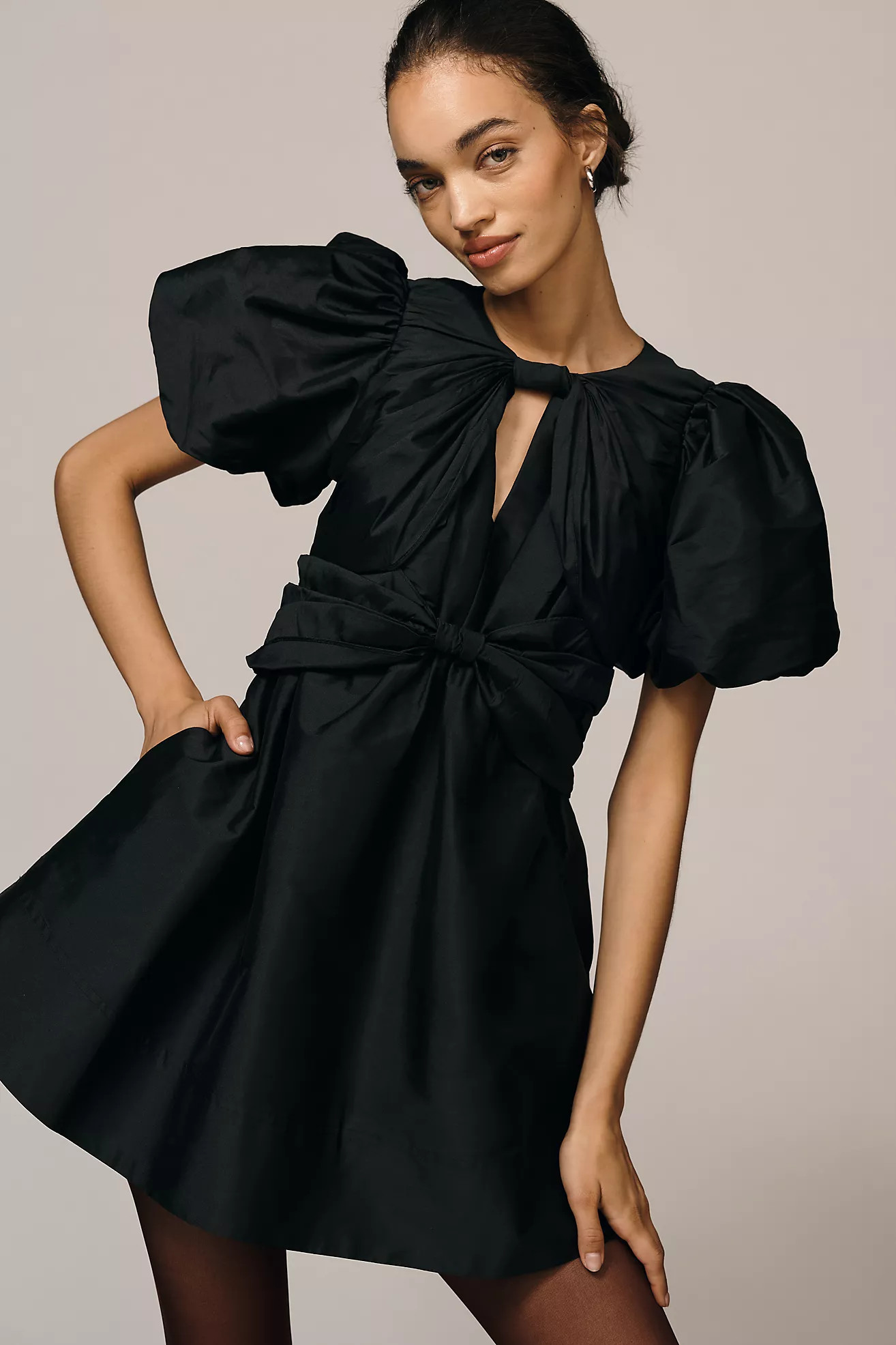 Lovaan Iris Puff-Sleeve Taffeta Mini Dress | Anthropologie (US)