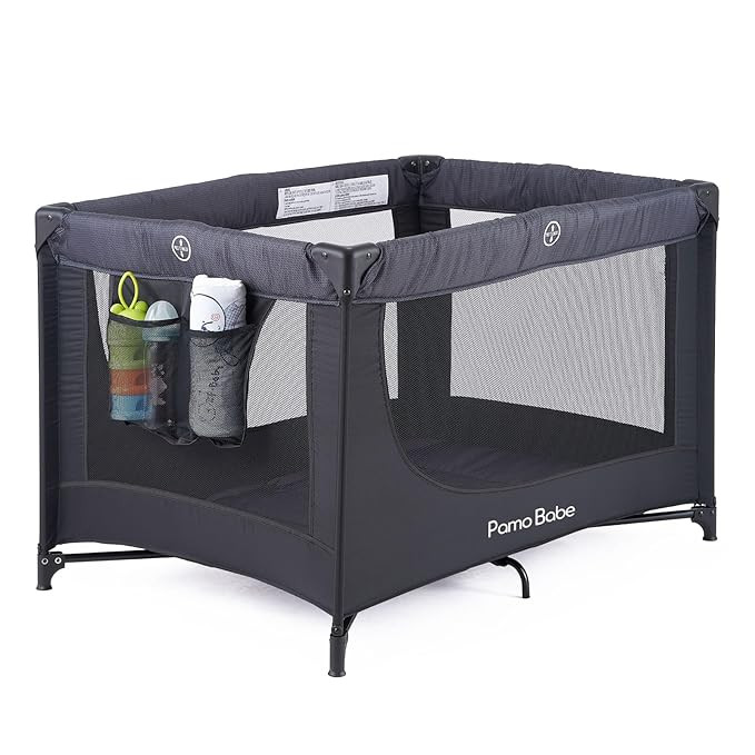 Pamo Babe Portable Crib Baby Playpen with Mattress and Carry Bag (Black) | Amazon (US)