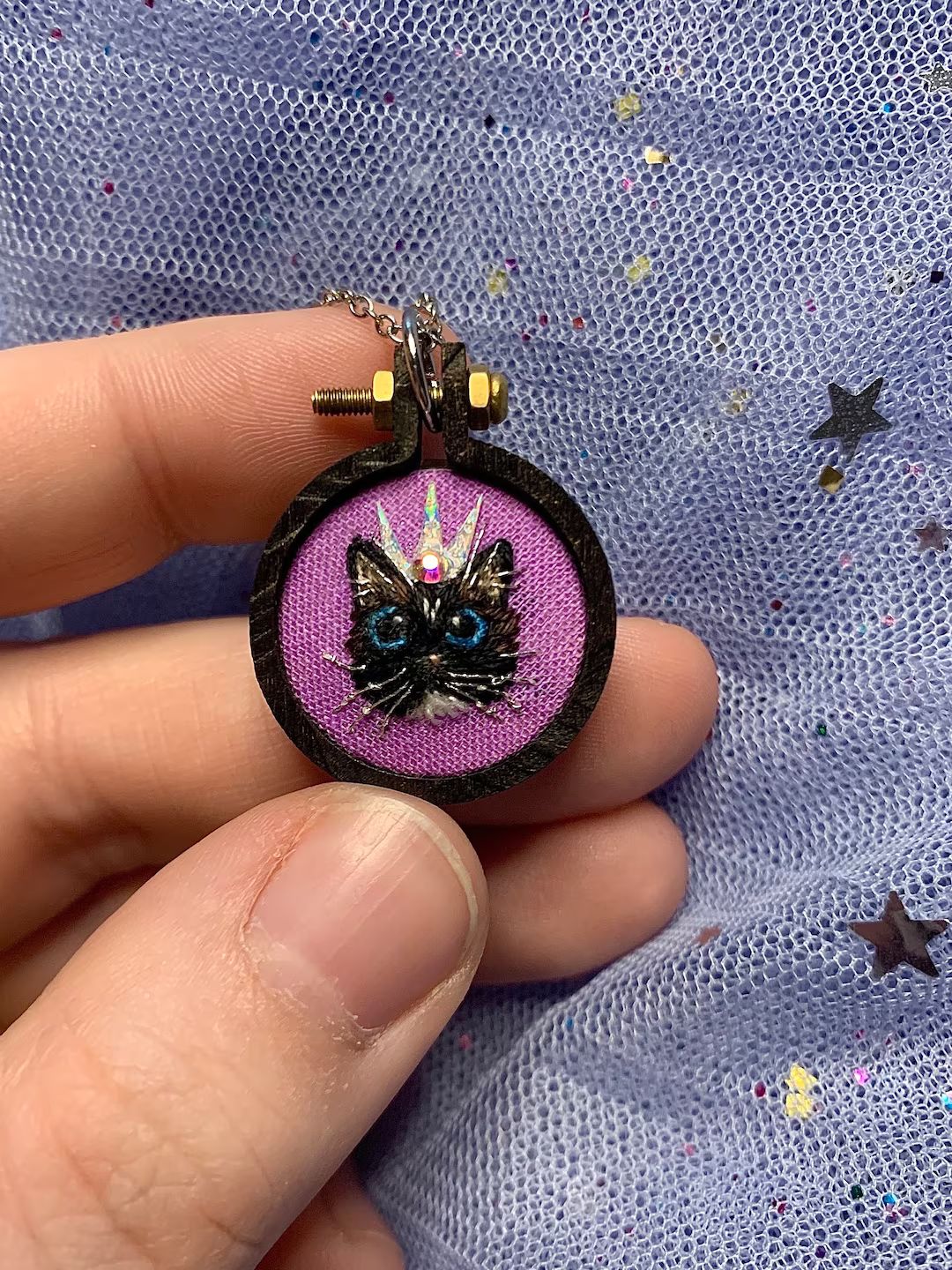 Custom Mini Embroidered Cat Pendant - Etsy | Etsy (US)