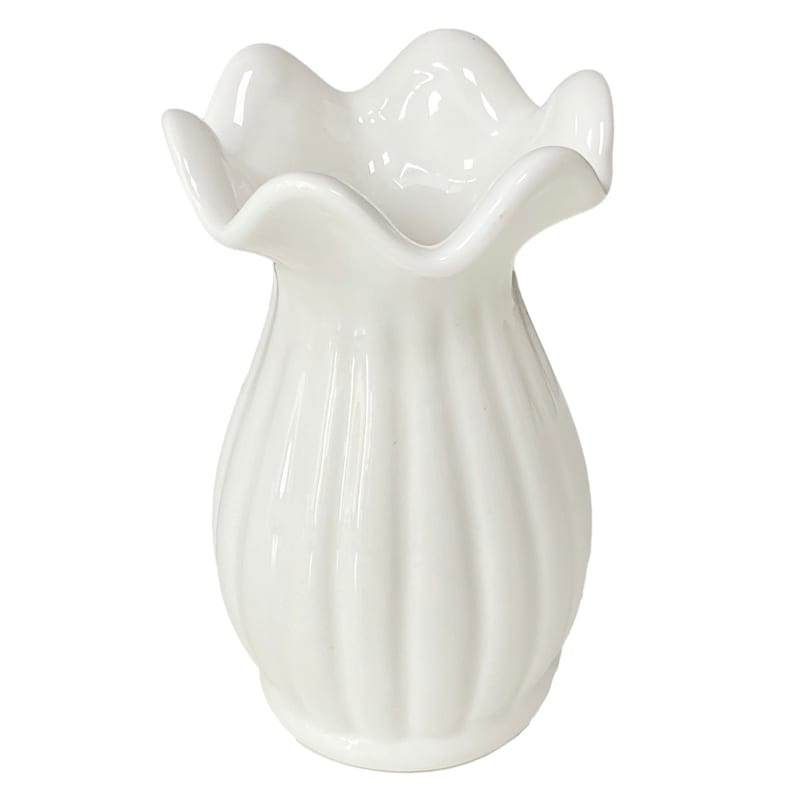 Willow Crossley White Ribbed Pie Crust Rim Ceramic Vase, 5" | At Home
