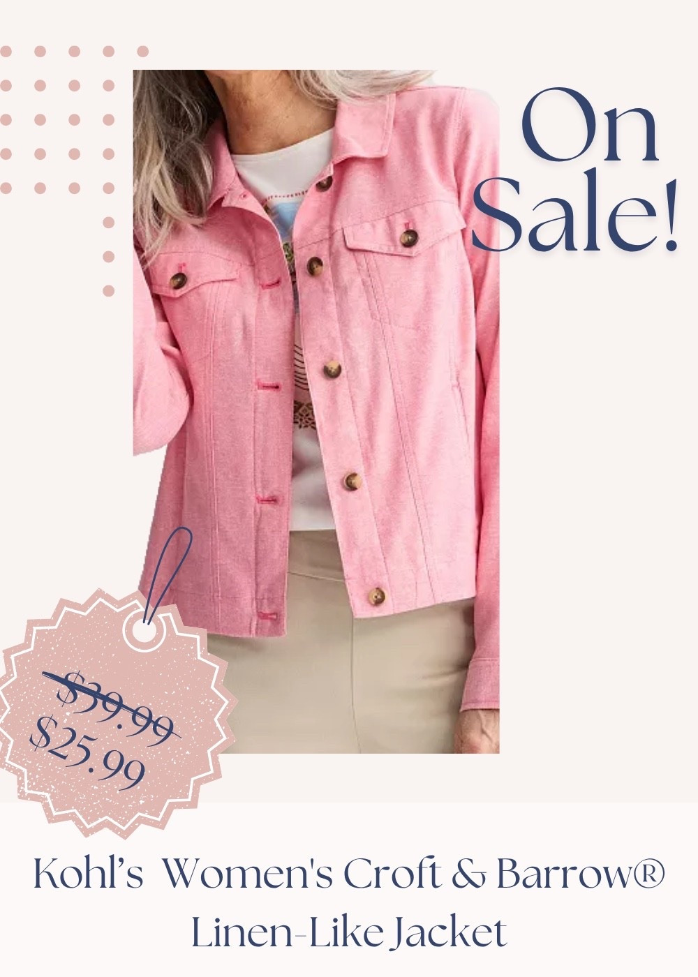 Pink linen jacket from Kohl’s.

#pink #jacket

#LTKSaleAlert #LTKWorkwear #LTKTravel