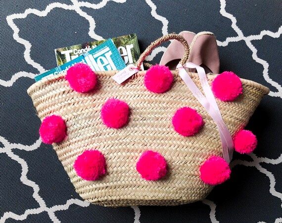 Pink Pom Pom Basket | Etsy (US)