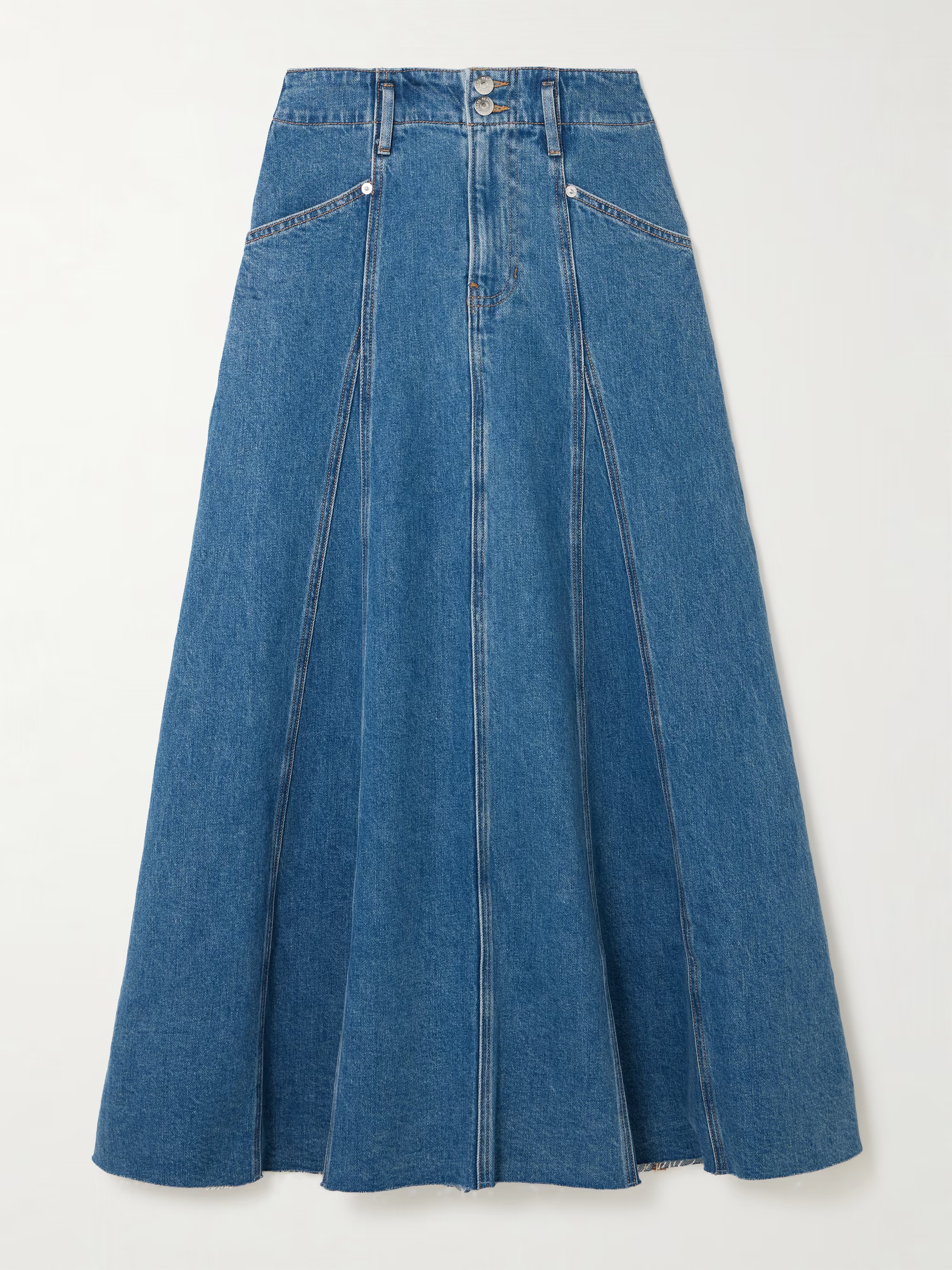 Alix panelled frayed denim midi skirt | NET-A-PORTER (UK & EU)