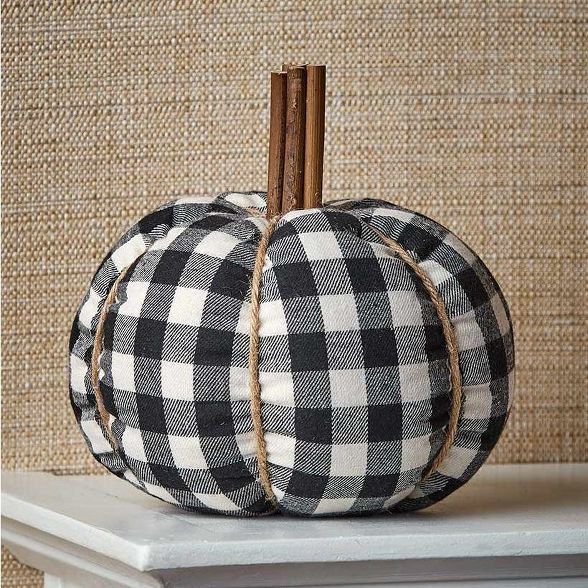 Lakeside Plaid Plush Decorative Pumpkins with Wooden Stem and Jute Wrap | Target