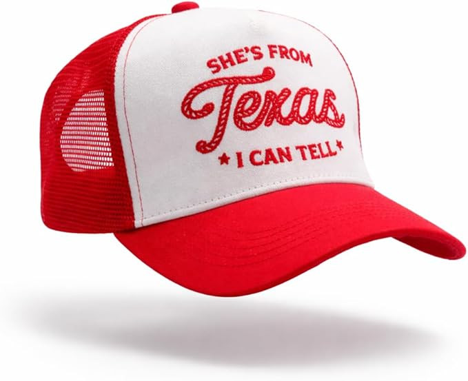 Red and White Trucker Hat with Western Text, Lone Star Texas Girl Pride, Contrast Stitching, Coun... | Amazon (US)