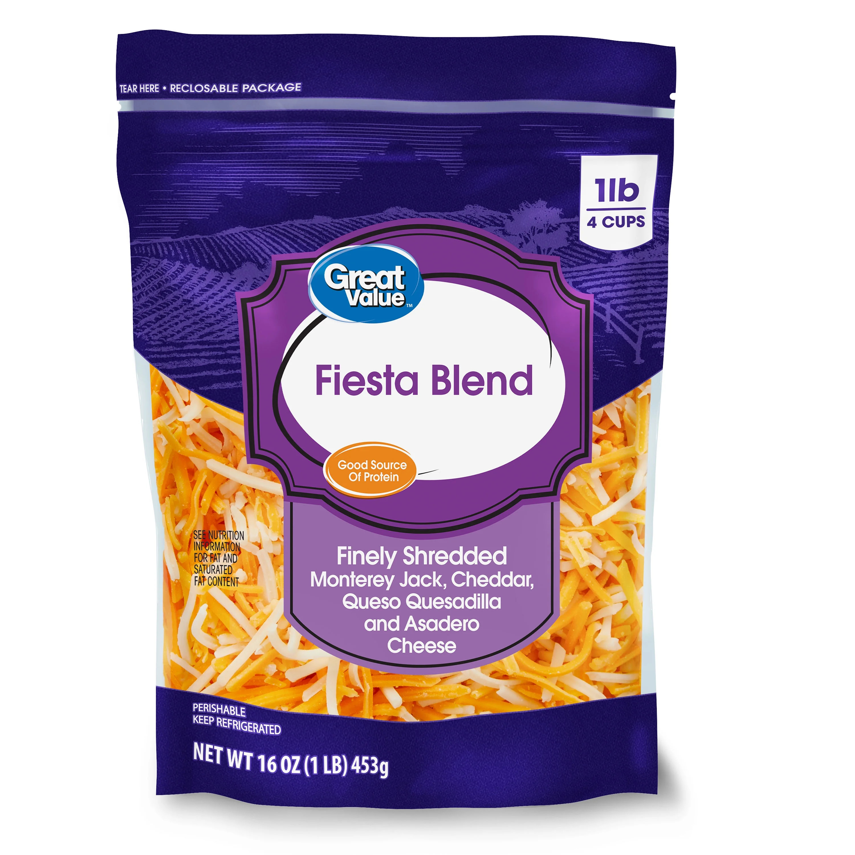 Great Value Finely Shredded Fiesta Blend Cheese, 16 oz | Walmart (US)