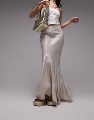 Topshop seamed detail maxi skirt in champagne | ASOS (Global)