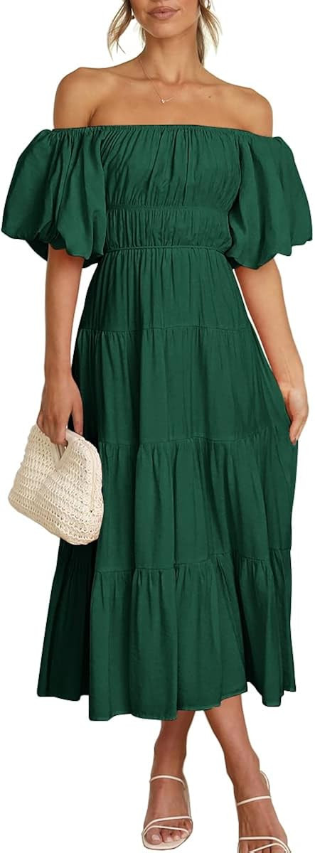 LILLUSORY Off The Shoulder Dresses for Women 2023 Spring Puff Sleeve Smocked Midi Dress Trendy Fl... | Amazon (US)