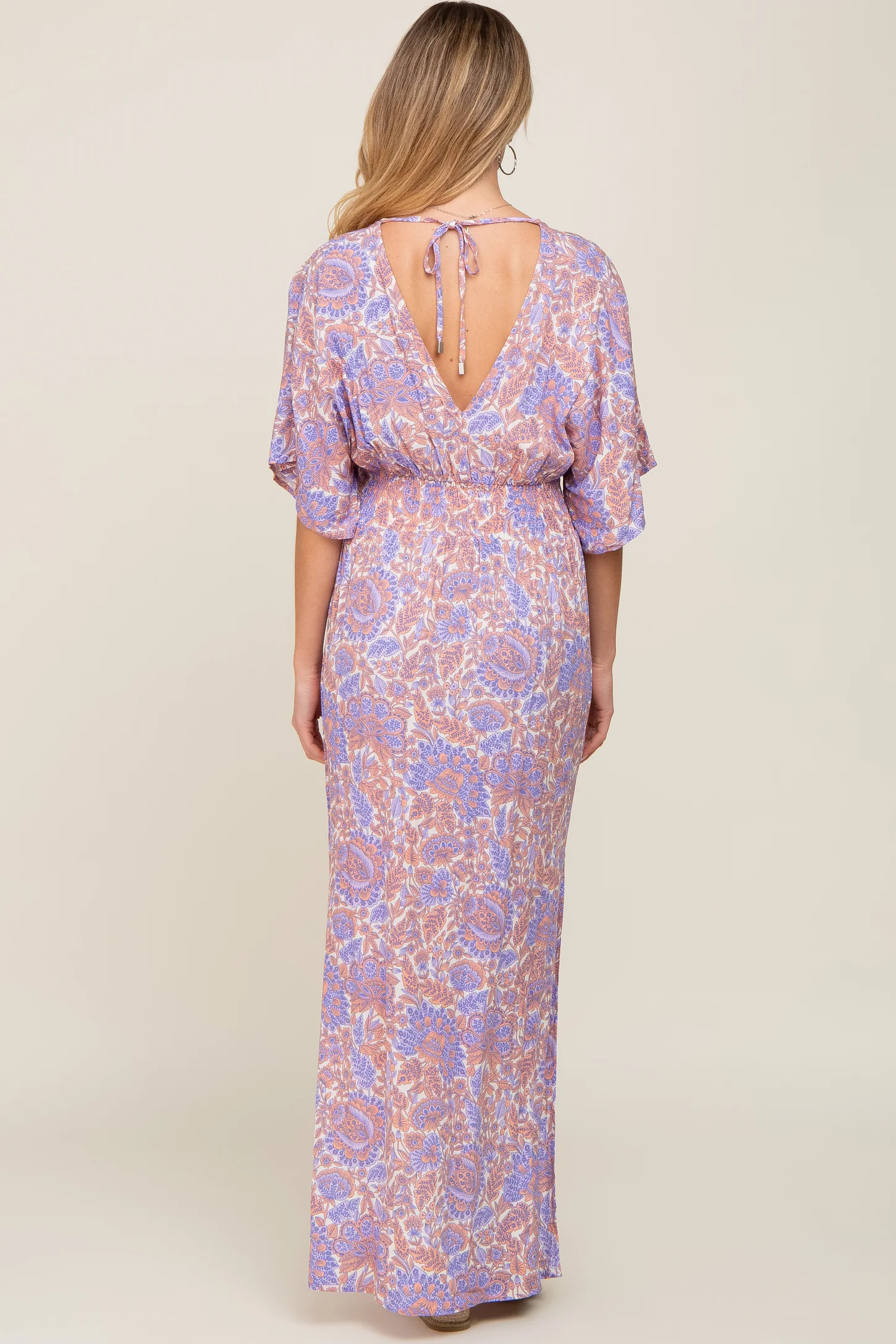 Multi-Color Floral V-Neck Smocked Waist Maternity Maxi Dress | PinkBlush Maternity