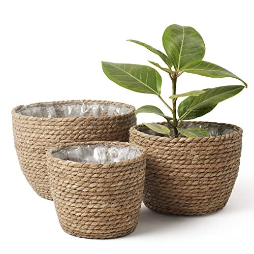 La Jolíe Muse Seagrass Planter Basket Indoor, Flower Pots Cover, Plant Containers, Natural, 3-Pack | Amazon (US)