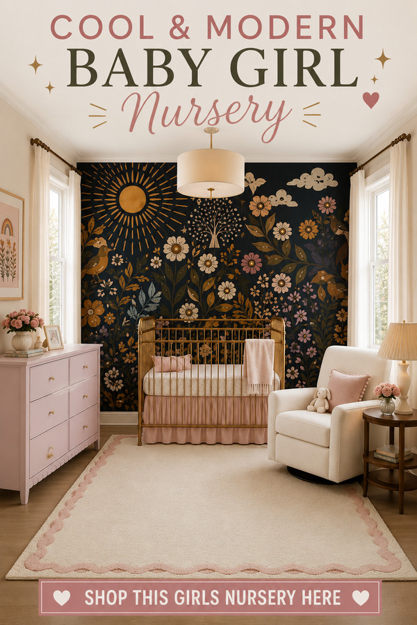 Create a modern baby girl nursery that's equal parts cozy, stylish, and whimsical