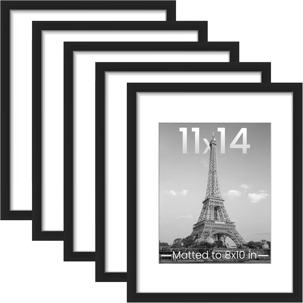 upsimples 11x14 Picture Frame Set of 5, Display Pictures 8x10 with Mat or 11x14 Without Mat, Wall... | Amazon (US)