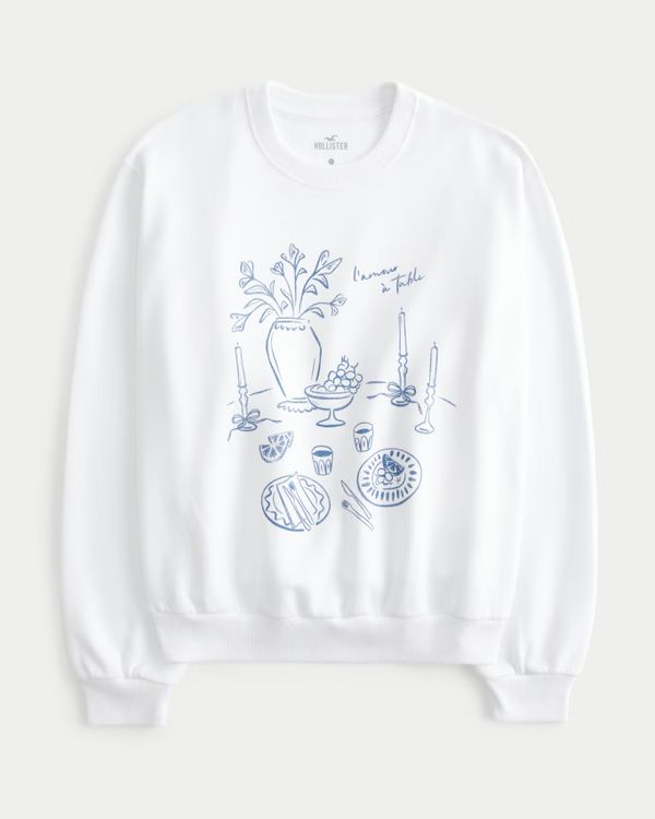 Easy L'Amour à Table Graphic Crew Sweatshirt | Hollister (US)