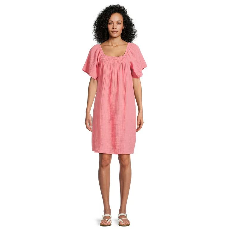 Time and Tru Women's Textured Mini Dress with Short Sleeves, Sizes XS-XXXL | Walmart (US)